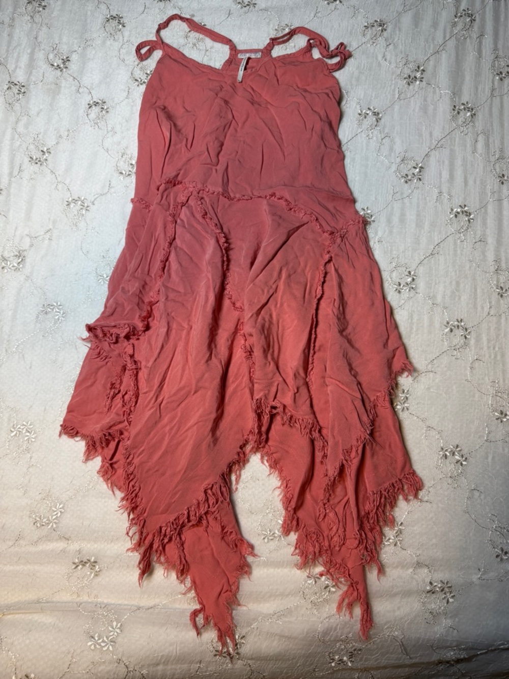 free people coral fairy raw hem asymmetrical dress – size xs